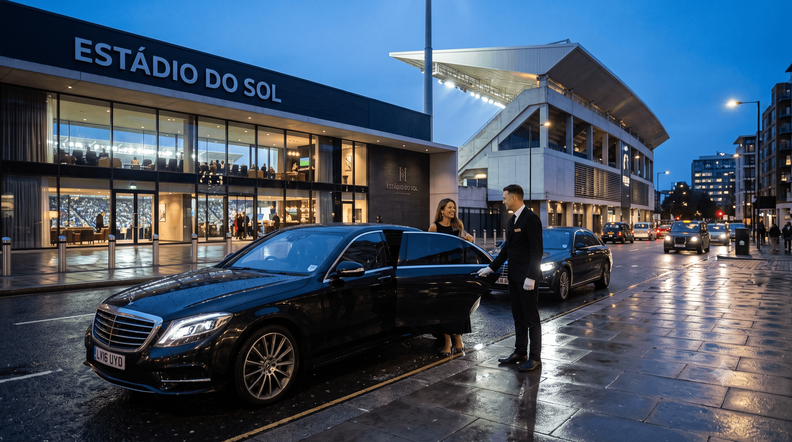 Chauffeur-driven arrival at the stadium